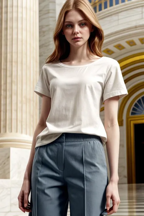 <lora:kawaii7.1.3_obj20:0.75:0.25>, European woman, closeup, sandals, (shirt), pants, (us capitol), ZM_melissa, wide shoulders, perfect face, (contact iris: 1.1), pale skin, skin pores , depth of field