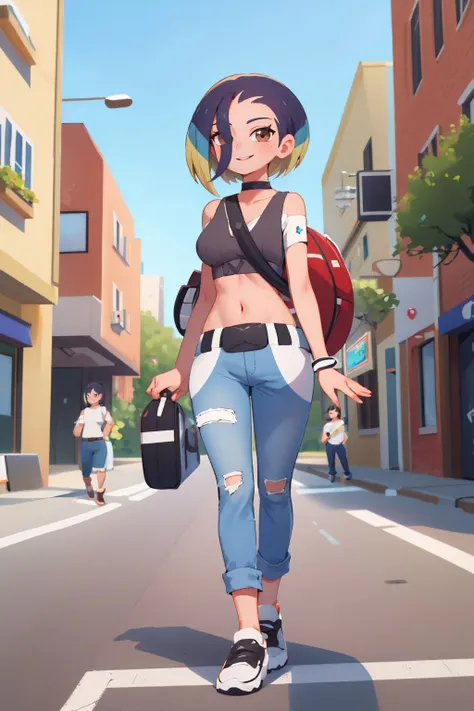 ((sexy girl ,young)) ,nsfw, glamorous, slender, may, midriff, moistened eyes,blush, prostitute, slutty outfit, makeup, eyeshadow, city, nipple bulge in top, micro skirt, ass, bandana, big ass,