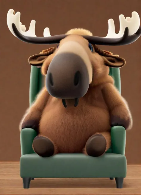 party animals style, a moose sitting on a chair <lora:PartyAnimals_1.0:1>