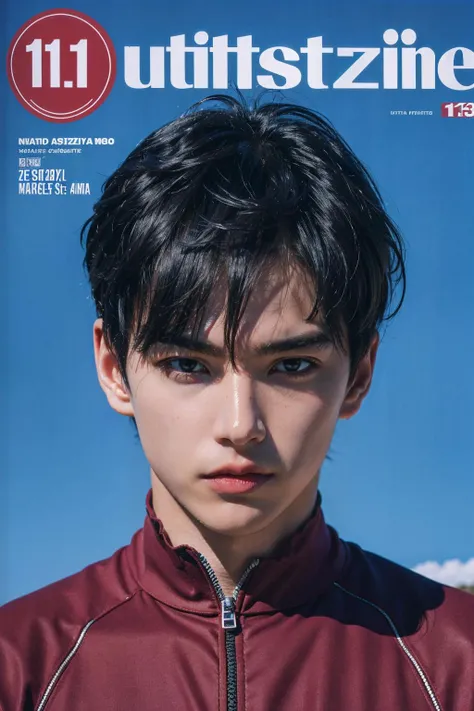 Best quality,masterpiece,ultra high res,photorealistic:1.4,1boy,sunlight,magazine cover,