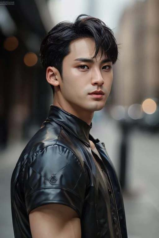 mingyu, portrait,muscular, (absurdres, highres, ultra detailed),((masterpiece)), ((best quality:1.1)), High Resolution, 8k,1boy, best quality, masterpiece, (photorealistic:1.4), 8k raw photo, 4k, high quality, masterpiece, best quality, highres,  dynamic poses, realistic, detailed skin, mature male, high contrast, OverallDetail , slick back hair, show<lora:mingyu:1>