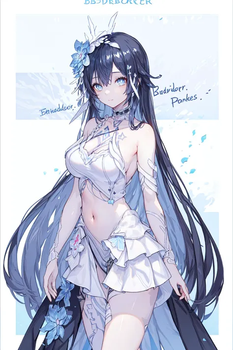 ((english text)),(flower:1.2),(rose),(garden),(border:1.75), (outline:1.3),
(1girl,solo:1.2), (expressionless, light smile), (cowboy shot),
larger breasts,
xier, 1girl, hair ornament, long hair, hair flower, blue eyes, bangs, barefoot,white dress,(very long dress:1.1),(single side horn ornament:0.5), midriff peek,
detailed skin,(shiny skin:1.2),