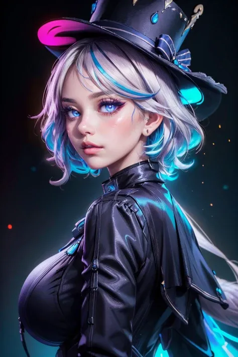 (ultra realistic,32k, masterpiece:1.2),(high detailed skin:1.1), 8k uhd, dslr, high quality,(makeup, mascara:0.9), (thick\lips\),
<lora:funingna-con-v100:0.5>èå®å¨ Furina: (flndef:1.3), gloves, hat, , <lora:add_detail:0.87>, huge breast,
(looking at viewer, Bend forward:1.1),
,(neon light:1.1), blank background