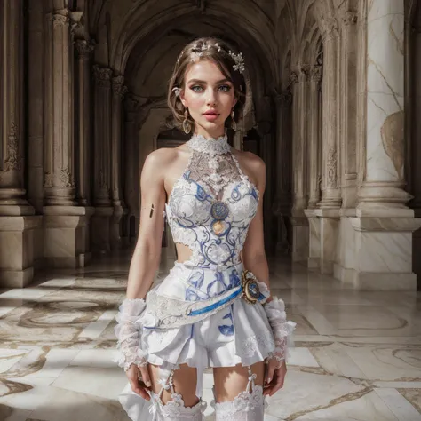 (upper body:1.4), photogenic adult female, huajia,1girl,rita rossweisse,mole under eye,brown hair,hair over one eye,  wedding dress,earrings,jewelry,bride,white dress,white gloves,short hair,white thighhighs,hair ornament,  AGGA_ST044, AGGA_ST030, AGGA_ST039, AGGA_ST028, AGGA_ST038, AGGA_ST027,  standing, (standing pose, dynamic pose:1.2),   (inside a majestic castle, moody castle, marble floors, beautiful candle holders standing on the floor), window in the background, moody,   cinemascope, detailed, 8k resolution, (masterpiece, best quality, hires, high resolution:1.2), (extremely detailed, realistic, intricate details, highres), (cinematic lighting, sunlight, volumetric), vibrant colors, blurry, blurry background,   embedding:Positives\epiCRealism,