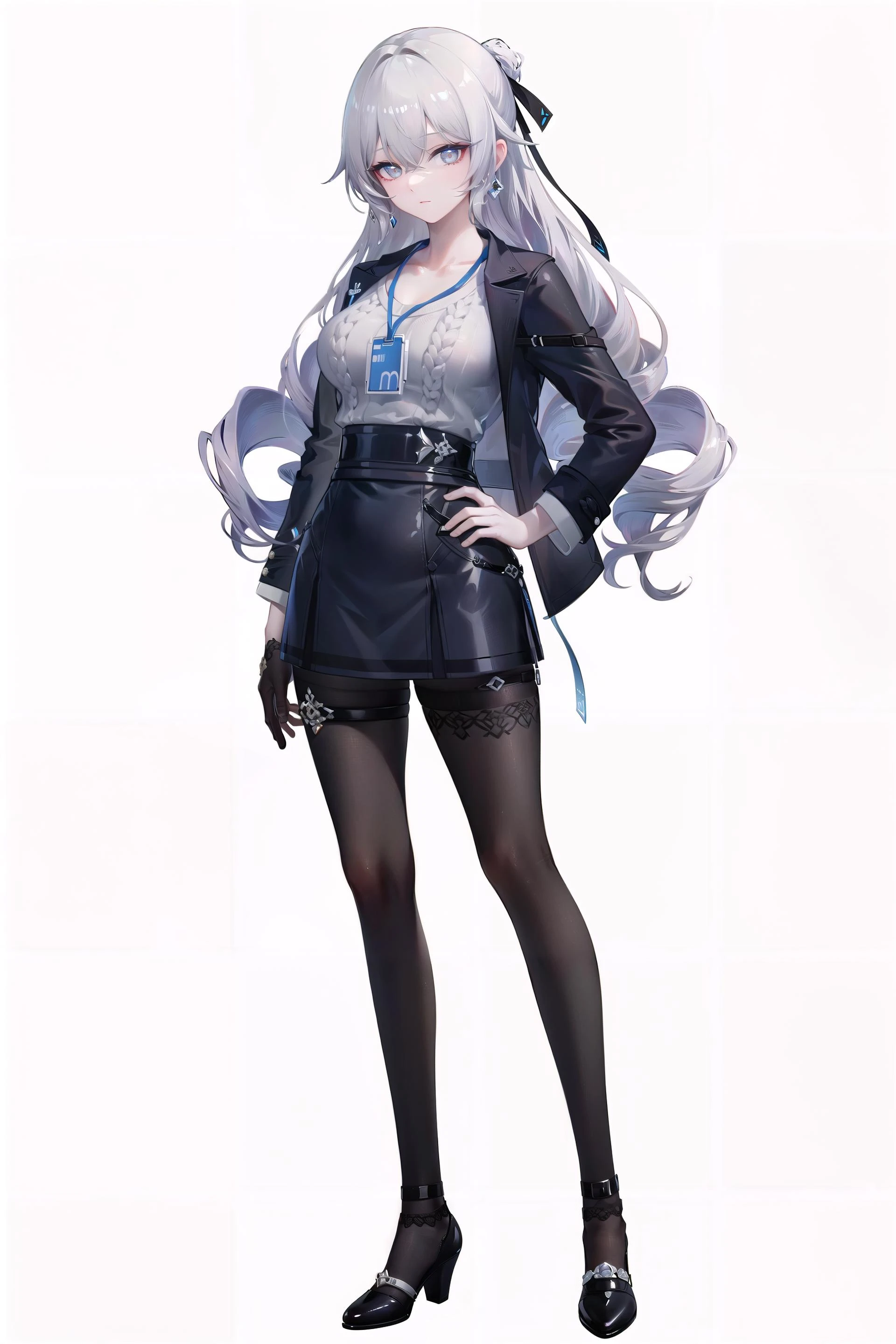 8k, best quality, masterpiece, (ultra-detailed:1.1), (high detailed skin),
(full body:1.2), white background, standing, hand on hip, looking at viewer,
olyaya, 1girl, grey eyes, bronya zaychik, long hair, grey hair, single glove, pantyhose, skirt, jacket, bangs,
<lora:EnvyBetterHands LoCon_beta2 è¾
å©:0.65>, (good hands,nice hands:0.6),
(white background, simple background,:1.2),
(beautiful_face), ((intricate_detail)), clear face,
((finely_detailed)), fine_fabric_emphasis,
((glossy)), full_shot,