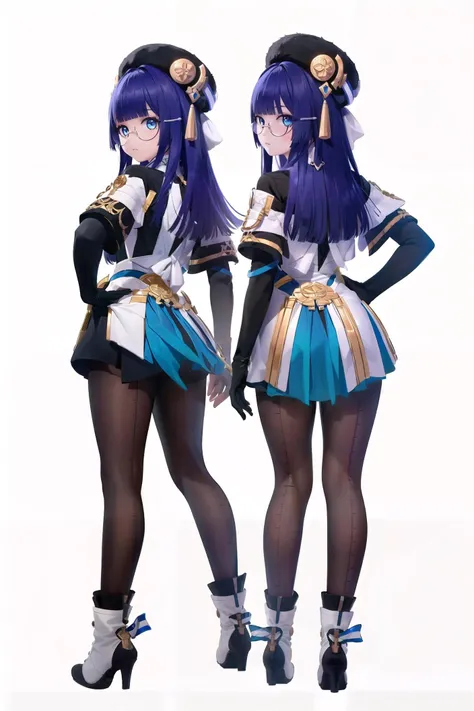8k, best quality, masterpiece, (ultra-detailed:1.1), (high detailed skin),
(full body:1.2), white background, standing, looking at viewer, (solo:1.3), hand on hip,back,looking back,
<lora:pela-v100-000028:0.9:lbw=OUTALL>,pela, 1girl, pantyhose,elbow gloves, glasses, hat, long hair, blue eyes, bangs,high heels,skirt,
(white background, simple background,:1.4),
<lora:EnvyBetterHands LoCon_beta2 è¾
å©:0.55>, ( good hands, nice hands:0.5),
(beautiful_face), ((intricate_detail)), clear face,
((finely_detailed)), fine_fabric_emphasis,
((glossy)), full_shot,