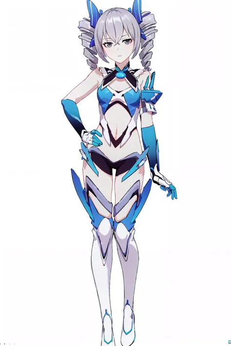 best quality,ultra detailed,looking at viewer,solo, ulvida,dark-blue hair,white hair,two-tone hair,big breasts,black bodysuit,
standing,(front view,portrait),full body,