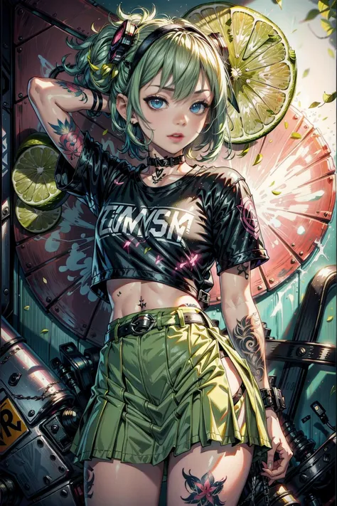 <lora:LimeWorld:1> (LimeWorld:1.1) 1girl (punk shirt and skirt:1.3)(full tattoo:1.5) (sexy skinny:1.3) (bar grafitti:1.2)
