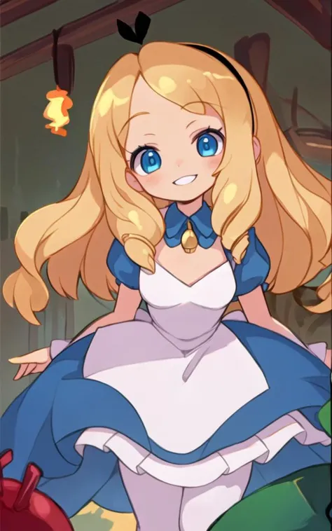 (masterpiece, best_quality, ultra-detailed, immaculate:1.3), epic, illustration, 1girl, portrait, inside a victorian age mansion, early morning, long hair, blonde hair, drill hair, head tilt, elegant dress, big breasts, blue eyes, noblewoman, <lora:EnvyCuteMix11:1>, <lora:alice_liddell_v2:1>, black hairband, suggestive smile,