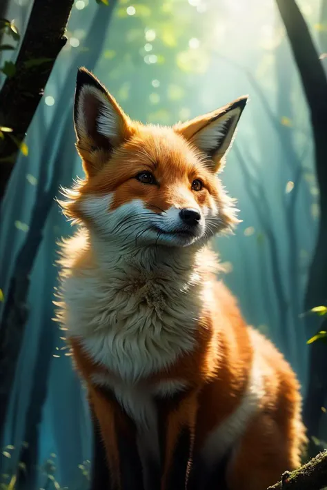 ((masterpiece)), best quality, painting of a fox in a forest with a bright blue sky, epic legends game icon, beautiful eyes!!, by tom chambers, phone wallpaper hd, featured on reddit, crystal amber eyes, x  x};xR~xR , game key art