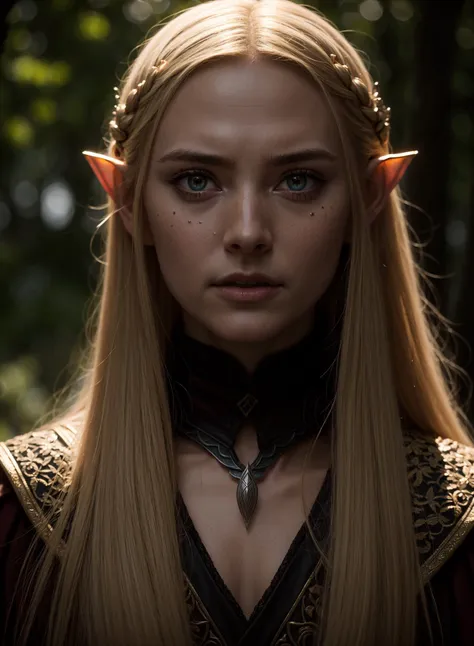 (detailed face, detailed eyes, clear skin, clear eyes), lotr, fantasy, elf, female, full body, looking at viewer, portrait, photography, detailed skin, realistic, photo-realistic, 8k, highly detailed, full length frame, High detail RAW color art, piercing, diffused soft lighting, shallow depth of field, sharp focus, hyperrealism, cinematic lighting