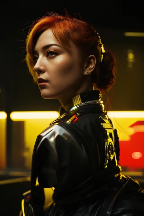 cyberpunk, yellow,chrome red,from_side,moody  lighting,retro_arfstyle,