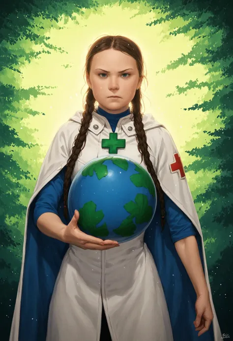 score_9, score_8_up, score_7_up, score_6_up, score_5_up, score_4_up, realistic, dramatic lighting, backlighting, sunbeam
BREAK solo, greta, superhero suit, cape, twin braids, holding globe, tree, action pose, medic, healer, green cross, shield, magic, magic user, glowing, sparkles
<lora:Greta_ponyXL_v10:1>