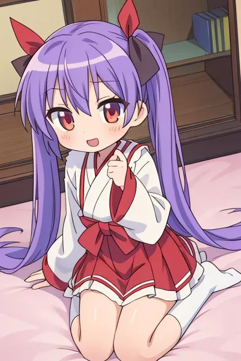 masterpiece, best quality,,<lora:GoodHands-vanilla:0.8> <lora:anmnr01:0.3> <lora:add_detail:0.5> , <lora:lucky_star_offset:0.7>,hiiragi_kagami,shrine maiden clothes,long twintail,large red ribbon,chibi,petite,stylish angle,happy,