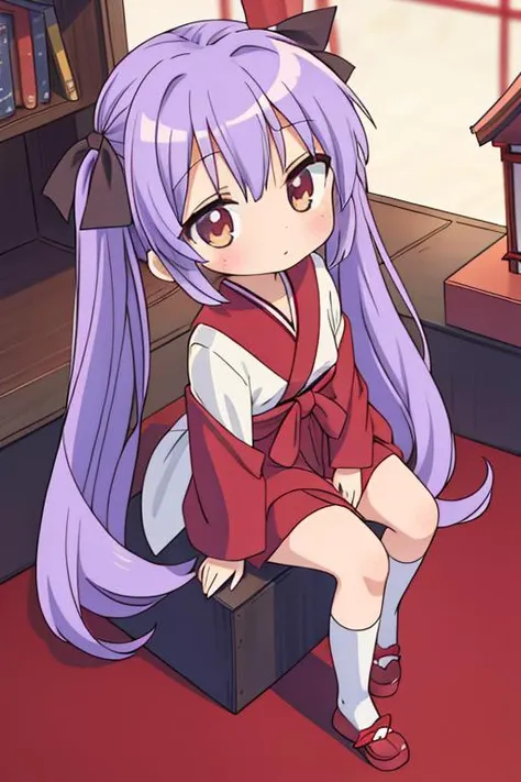 masterpiece, best quality,,<lora:GoodHands-vanilla:0.8> <lora:anmnr01:0.3> <lora:add_detail:0.5> , <lora:lucky_star_offset:0.7>,hiiragi_kagami,shrine maiden clothes,long twintail,large red ribbon,chibi,petite,stylish angle,happy,