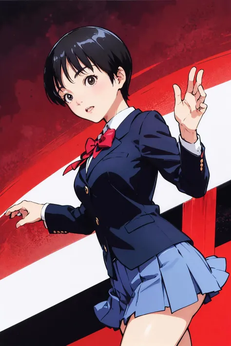 <lora:0013Aikuko:1>, ikuko,school_uniform,blazer,short hair,posing,