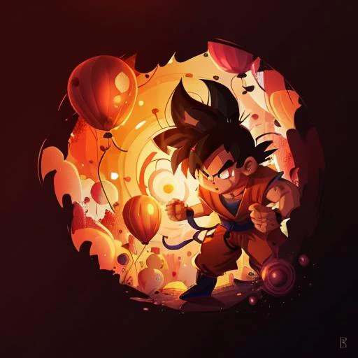 ((masterpiece)) (highly detailed), son goku, spiky black hair, magic, balloons,  (((circle background))), ((solo))  <lora:IrisCompietStyle:1>  <lora:COOLKIDS_MERGE_V2.5:0.75>  <lora:CircleArt_Sora:1> <lora:son_goku_offset:1>