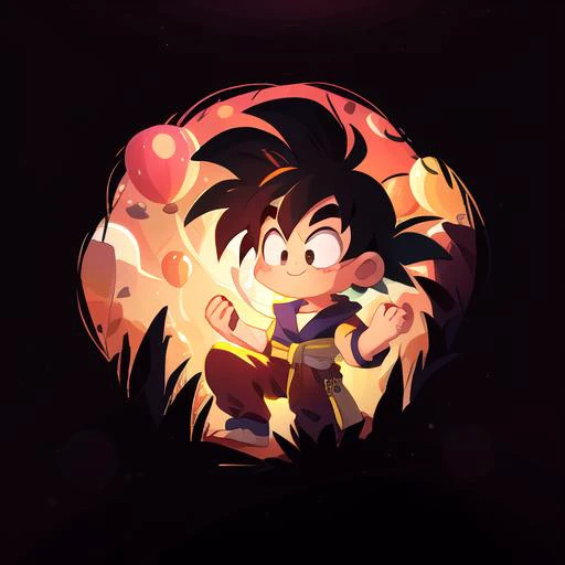 ((masterpiece)) ((cute)), son goku, spiky black hair, magic, balloons, (((circle background))), ((solo)) <lora:IrisCompietStyle:1> <lora:COOLKIDS_MERGE_V2.5:0.75> <lora:CircleArt_Sora:1> <lora:son_goku_offset:1>