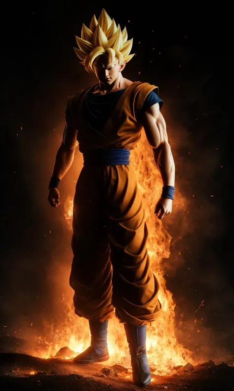 .<lora:rMadArt3_NoiseOffset:1>, <lora:sonGokuLora_offset:1.2>,  Full body Portrait of Goku, super saiyan, action pose, epic scene photorealistic, cinematic lighting, dark atmosphere, volumetric lighting, action pose, epic scene, lots of fine detail, movie style, photography, natural textures, natural light, natural blur, photorealism, cinematic rendering, ray tracing, highest quality, highest detail, Cinematic, Blur Effect, Long Exposure, 8K, Ultra-HD, Natural Lighting, Moody Lighting, Cinematic Lighting, hyper-realistic,  vibrant,  8k, detailed, ultra detail,