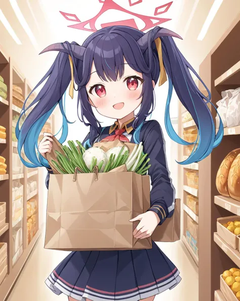 fuuka \(blue archive\),1girl, horns, solo, halo, twintails, looking_at_viewer, open_mouth, shopping_bag, skirt, food, blush, smile, spring_onion
<lora:fuuka_(blue_archive)_image510_2023-11-23-000012:1>. gorgeous,key visual, vibrant, studio anime,award-winning, professional, highly detailed,high budget, cinemascope