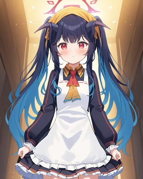 breathtaking,fuuka \(blue archive\),1girl, solo, blush, long sleeves, twintails, school uniform, frills, necktie, horns, apron, halo, frilled sleeves, white apron, frilled apron, head scarf, hair on horn
<lora:Fuuka_image158_v1:1>. . gorgeous,key visual, vibrant, studio anime,award-winning, professional, highly detailed,high budget, cinemascope