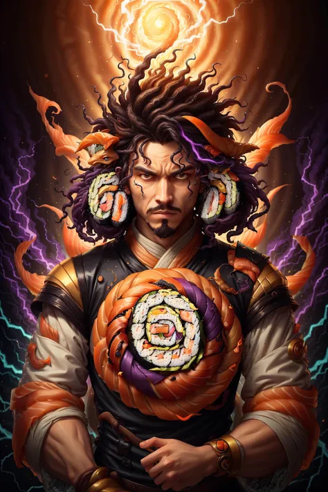 <lora:SushiStyle:1>SushiStyle, solo, masterpiece, best quality, perfect face, medium shot of a Dragon rider with curly purple hair, (surrounded by intense swirling magical energy:1.2), dominant and intimidating, Orange witch clothes, intricate and elegant, colorful, vivid, fighting stance