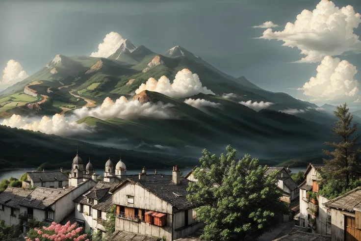 <lora:SushiStyle:1> sushistyle landscape, view from childhood window,