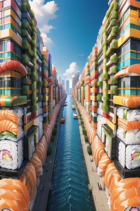 energetic vibrant Sushistyle cityscape <lora:SushiStyle:0.8>, saturated, colorful, color-rich, manic, optimistic, driven, full of energy, highly saturated