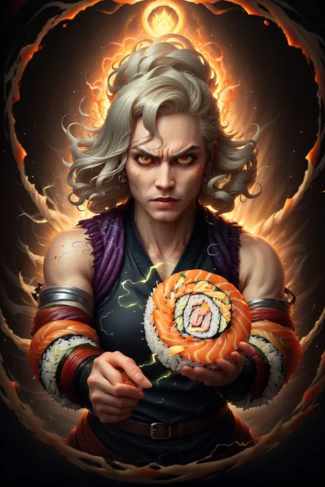 <lora:SushiStyle:1>SushiStyle, solo, masterpiece, best quality, perfect face, medium shot of a Bloodthirsty berserker with curly silver hair, (surrounded by intense swirling magical energy:1.2), dominant and intimidating, Grapefruit witch clothes, intricate and elegant, colorful, vivid, fighting stance