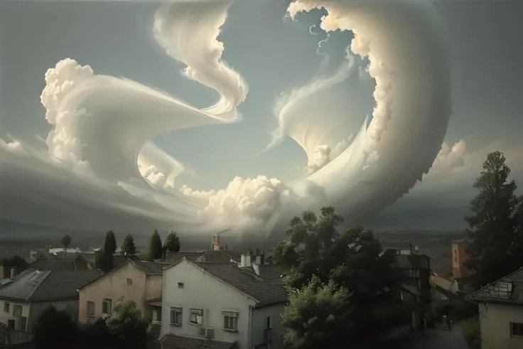 <lora:SushiStyle:1> sushistyle landscape, view from childhood window,, swirling, billowy, soft, pale, gossamer, gaseous