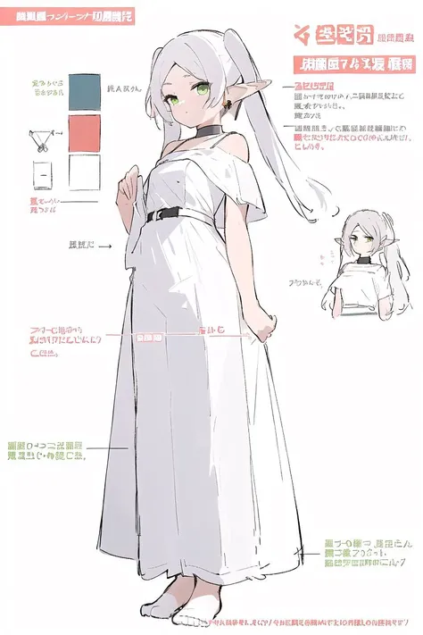 multiple views, pencil sketch, (sketch:1.25), (,small breasts,), ((no shoes)), shy, best quality, graphite \\(medium\\), ske, gradient, rainbow, note, Line draft, highres, absurdres, (ultra-detailed:1.1), (illustration:1.1), (infographic:1.2), pajamas, (all clothes configuration:1.15), (solo), perfectly drawn hands, standing, cohesive background, paper, action, (character design:1.1), 
<lora:[Lah] Pre-Wedding Dress Collection æè£ Wed_Collect:1>, type3, 
<lora:fll-v100:0.75:lbw=OUTALL>, fll, twintails, 1girl, pointy ears, round face, white hair, green eyes, elf, long hair, earrings,