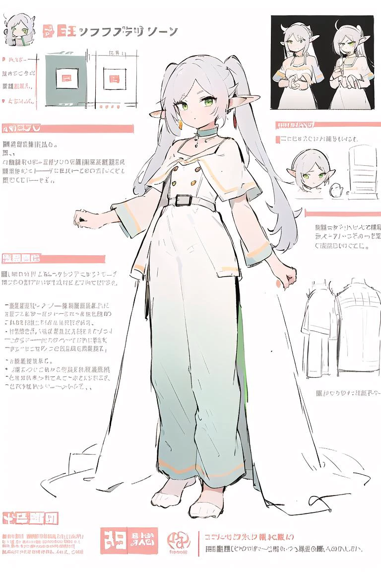 multiple views, pencil sketch, (sketch:1.25), (,small breasts,), ((no shoes)), shy, best quality, graphite \\(medium\\), ske, gradient, rainbow, note, Line draft, highres, absurdres, (ultra-detailed:1.1), (illustration:1.1), (infographic:1.2), pajamas, (all clothes configuration:1.15), (solo), perfectly drawn hands, standing, cohesive background, paper, action, (character design:1.1), 
<lora:[Lah] Pre-Wedding Dress Collection æè£ Wed_Collect:1>, type0, 
<lora:fll-v100:0.75:lbw=OUTALL>, fll, twintails, 1girl, pointy ears, round face, white hair, green eyes, elf, long hair, earrings,