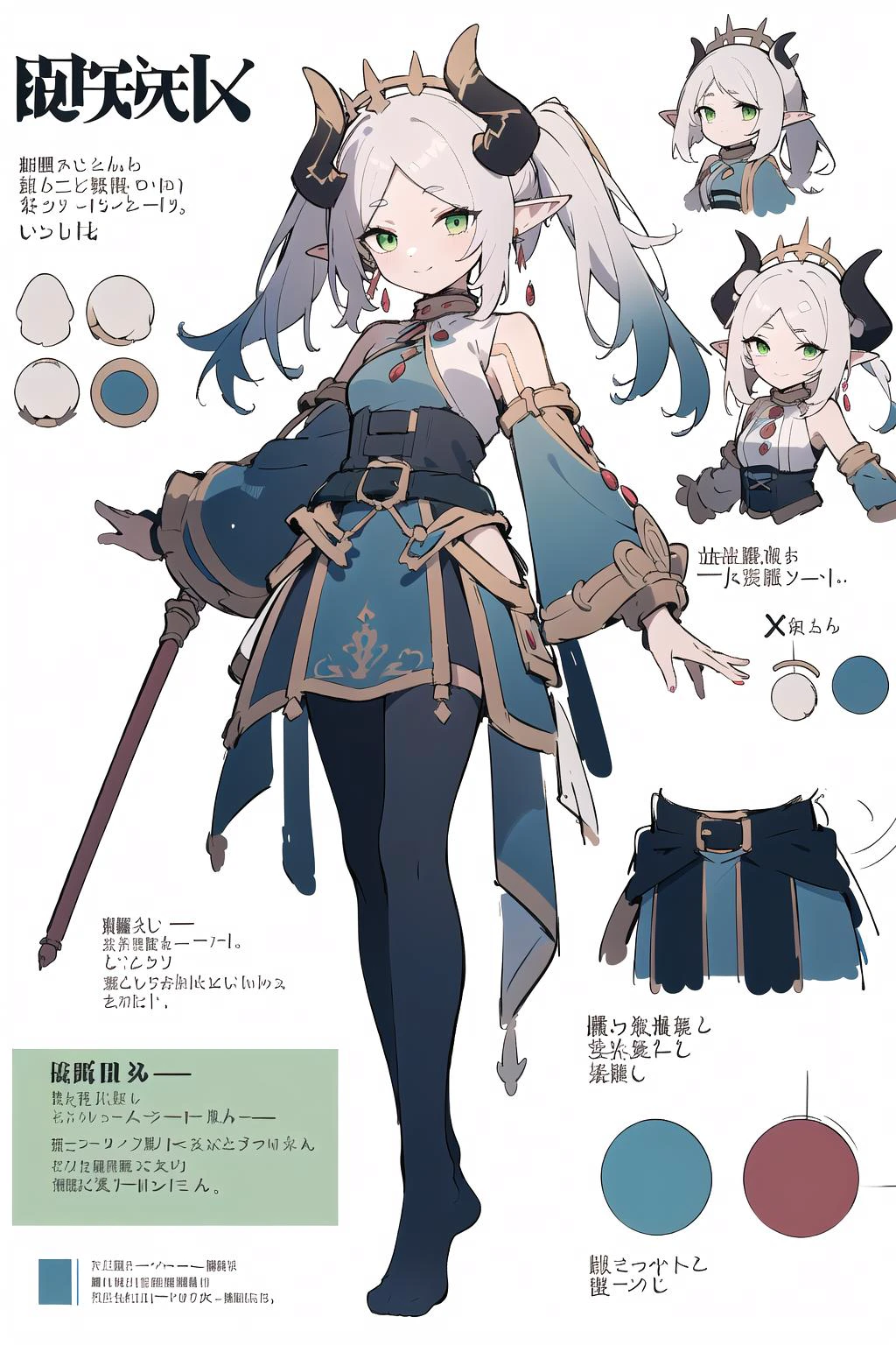 multiple views, pencil sketch, (sketch:1.25), (,small breasts,), ((no shoes)), shy, best quality, graphite \\(medium\\), ske, gradient, rainbow, note, Line draft, highres, absurdres, (ultra-detailed:1.1), (illustration:1.1), (infographic:1.2), pajamas, (all clothes configuration:1.15), (solo), perfectly drawn hands, standing, cohesive background, paper, action, (character design:1.1),
<lora:fll-v100:0.75:lbw=OUTALL>, fll, twintails, 1girl, pointy ears, round face, white hair, green eyes, elf, pantyhose, long hair, earrings,
<lora:(v2)nilou-000004:0.55>, nilou, 1girl, breasts, solo, smile, jewelry, horns,