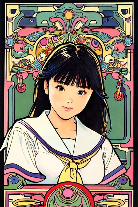 masterpiece, 1girl, looking at viewer,pov,  school uniform,  high quality illustration, <lora:guizhenghe:0.85>, Katsura Masakazu,  large breast,  school , colorful background, <lora:animetarotV51:0.6>, many colors, <lora:add_detail:0.6>black hair, Alphonse Mucha, detailed illustrations