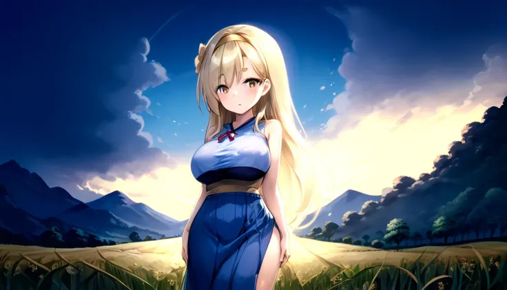 1girl, shy, embarrassed,  <lora:Kaho_image119_v1:1>, kaho \(blue archive\), outside, rural, standing[::4], <lora:AetherPunkAIv2p:1>, aetherpunkai , <lora:xl_more_art-full_v1:1>,,, very thin waist, <lora:bombshell_v1:0.4>,big boobs,slim body,, (8k, masterpiece, best quality, ultra-detailed),  (an extremely delicate and beautiful)kawaii, cute, very big eyes, Aesthetic Anime Eyes, small face,  large breasts, cinematic lighting, , Intricate, High Detail, Sharp focus, dramatic,   masterpiece, best quality, ultra-detailed,