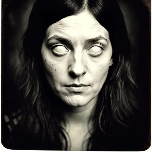 whiteeyes, 1woman, tintype photography, <lora:whiteeyes_16-01:1>