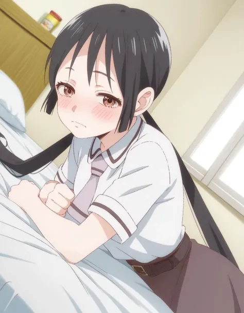score_9, score_8_up, score_7_up, source_anime,
hanakohonda, <lora:hanako-honda-s1-ponyxl-lora-nochekaiser:1>,
hanako honda, long hair, black hair, twintails, brown eyes, low twintails,
dress, school uniform, necktie, belt,
indoors, bed, bed room, on side, blush, drunk,
looking at viewer, cowboy shot, dutch angle, solo,