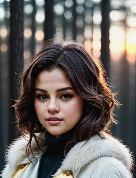 beautiful woman (dld_selgomez:.99), beautiful hair, winter forest, elegant, snowing, natural skin texture, (fashionable fur coat), (turtleneck), sunset, cute smile, (Looking back over shoulder), 24mm, 4k textures, soft cinematic light, adobe lightroom, photolab, hdr, intricate, elegant, highly detailed, sharp focus, ((((cinematic look)))), soothing tones, insane details, intricate details, hyperdetailed, low contrast, soft cinematic light, exposure blend, hdr, faded<lora:more_details:.6> <lora:wowifierV3:.6>