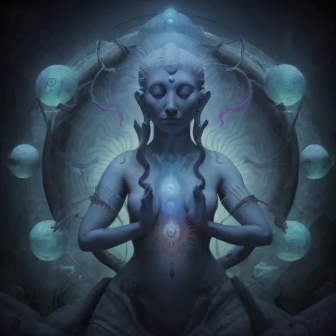 <lora:geoglyphiks:1>geoglyphiks art woman meditation