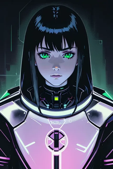 Detailed Ghotic Medieval portrait of cyberpunk style , futuristic (neon :1.1) reflective wear, sci-fi, robot parts, gold parts, machine face cinematic light, reflections, polished ef 50mm, ((art by Greg Rutkowsky)), (studio ghibli:1.1), artgern, art, illustration, ((dark atmosphere)), ((vegnette)), ((minimal palette colors)), soothing tones, muted colors, dim, calm colors, pastel colors highly details, intricate details