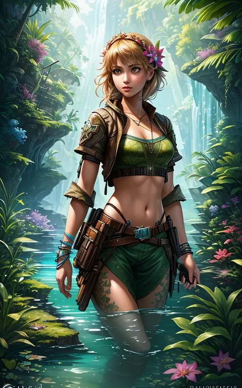 Far Cry 3 girl,diffuse lighting,fantasy,highly detailed,digital painting,illustration,complex background, flower_style