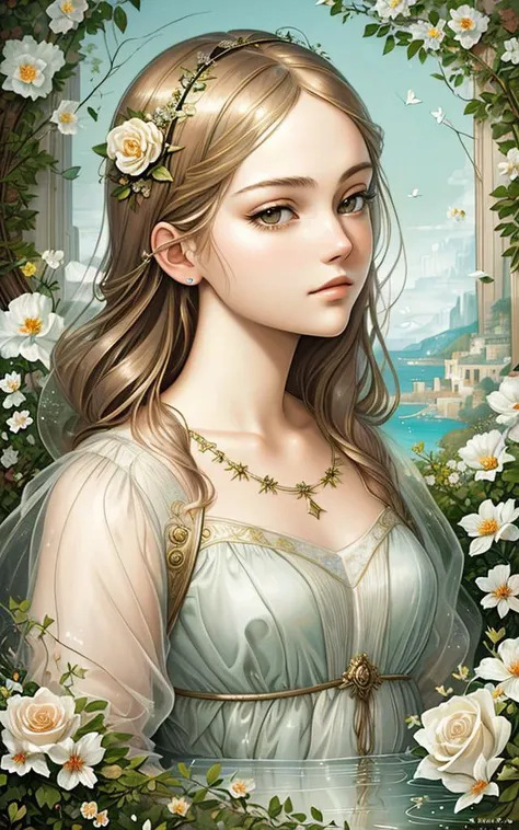 a painting of a Leonardo DiCaprio, background,
,flower_style,