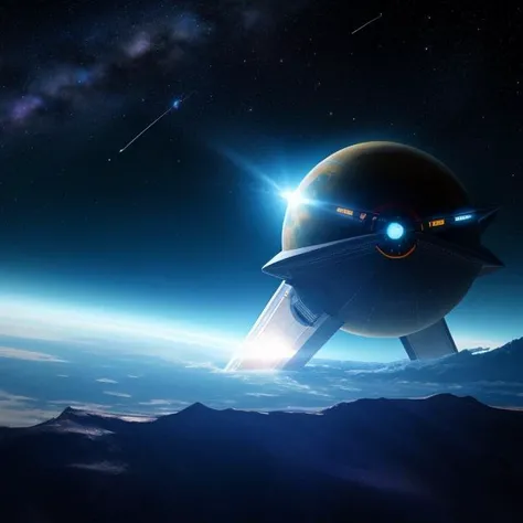 spaceship against the background of the planet,stars,Cosmic science fiction,