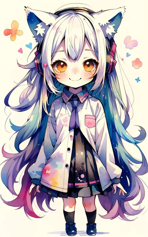 /imagine in chibi kawaii style
1girl, (chibi:1.4), smile, closed mouth, dynamic angle, standing, animal ear, white hair
<lora:Watercolor:1> watercolor