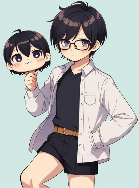 (kawaii style, cute, chibi)
1boy, male, glasses, short hair