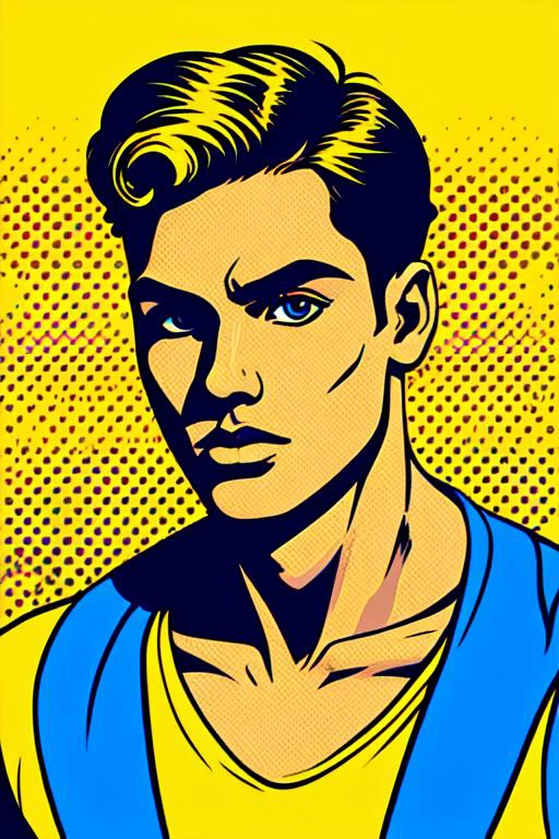 pop art, 1boy, solo, upper body, looking at viewer, yellow background,
<lora:pop_art_v2:0.7>