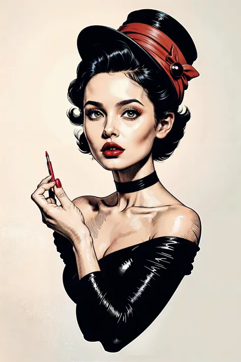 pop art,1girl,mortitia,halloween,80's tv show,cartoon,solo,upper body,black hair,red lips,looking at viewer,hat,<lora:pop_art_v2:0.4>,<lora:Test1:0.4>,art,nty,drawing,miniature,minimalism,art,nty,drawing,miniature,minimalism,