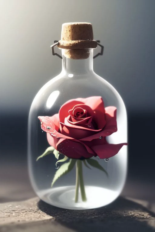 rose, dew drop, in bottle, macro, depth of field