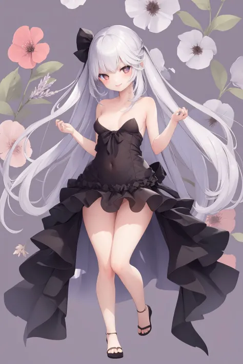 full body, solo, 1girl, looking at viewer, smile, blush, small breasts, foggy atmosphere, Lavender \(flower\), floral background <lora:kedama_milk_style_v01:1>