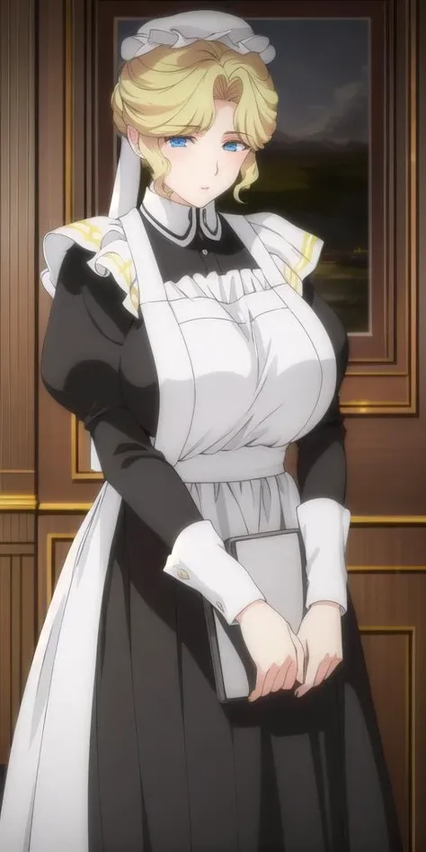 <lyco:Maria_VMV3:0.7>, Maria_VM, huge_breasts, standing, solo, VIctorian_Maid_Uniform, masterpiece, best quality, detailed face, detailed eyes, highres,